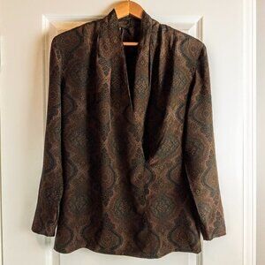 Vintage Gillian Brown Paisley Silk Surplice Wrap Blouse